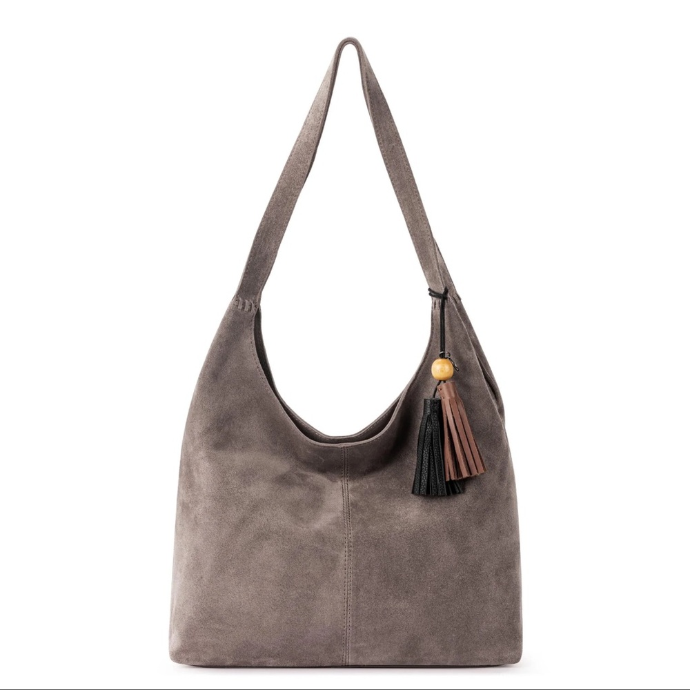 Elegant Gray Suede Hobo Bag